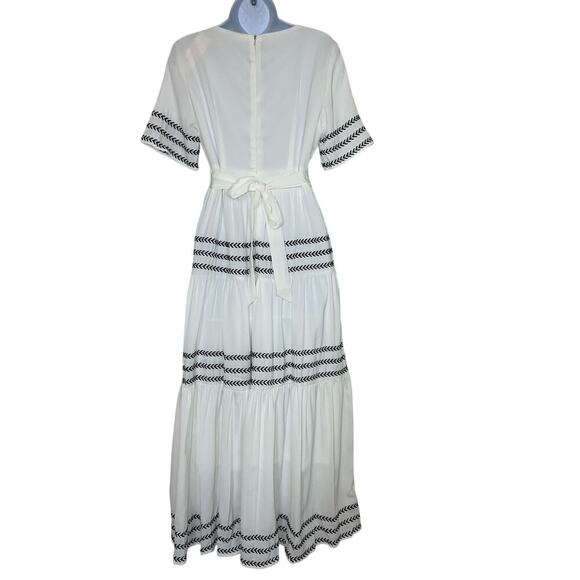 Petallush White Half Sleeve V-Neck Summer Maxi Dress Cottagecore Embroidered - Picture 6 of 11